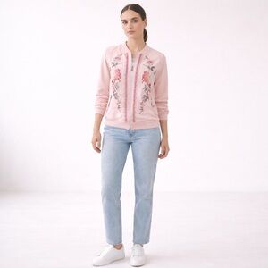 Paparazzi Womens Pink Floral Embroidered Zip Up Jacket M/L Cotton Blend Boho